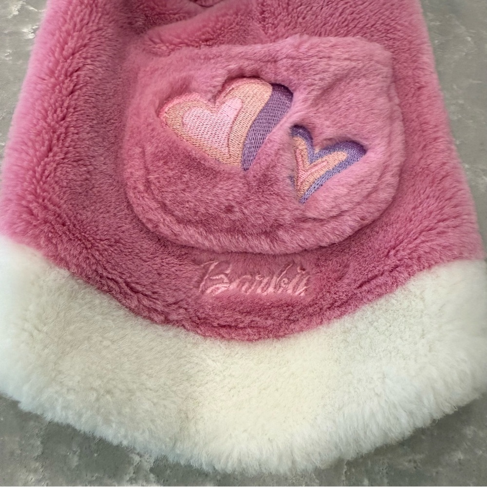 Vintage Barbie Pink Plush Dog Coat with Hood & Pocket Hearts Size Small - Picture 4 of 11
